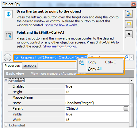 Hybrid mobile application testing with TestComplete: Copying an object name from the Object Spy Hybrid mobile applications testing with TestComplete: Copying object name from the Object Spy