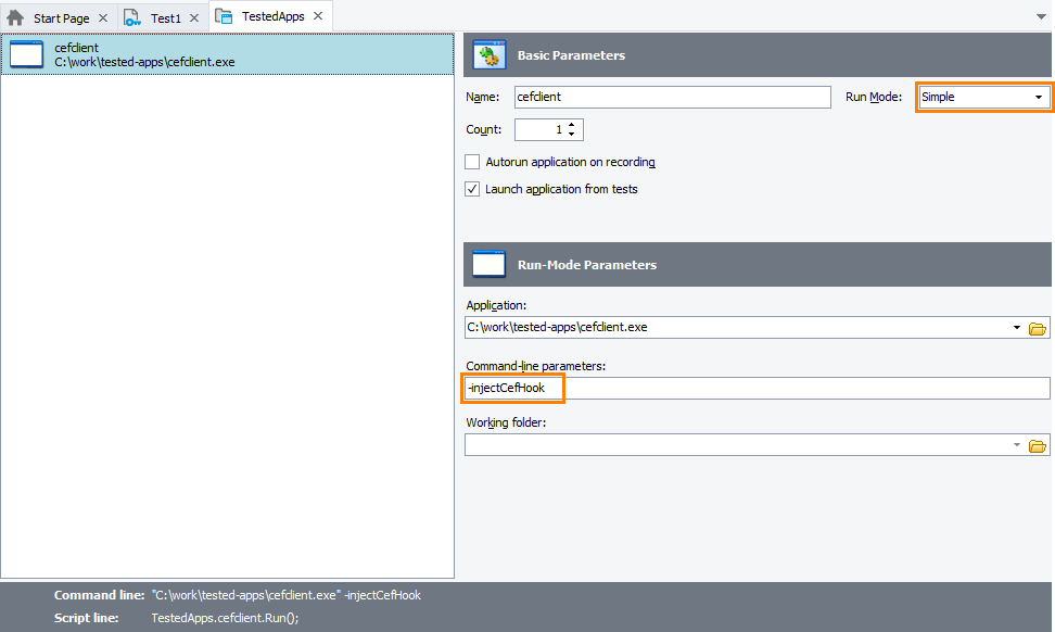 A CEF-based application in the TestedApps editor A CEF-based application in TestedApps editor