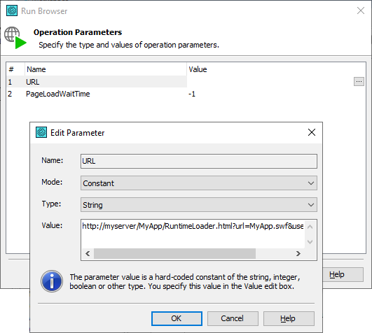 Specify the URL to be used to load your tested application Specify the URL to load your tested application