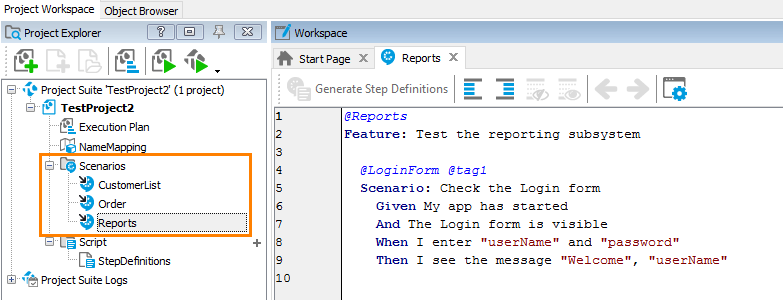 Imported BDD scenarios in the Project Explorer Imported BDD scenarios in the Project Explorer