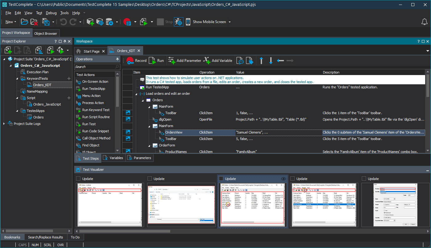 The overall view of the TestComplete interface The overall view of the TestComplete interface