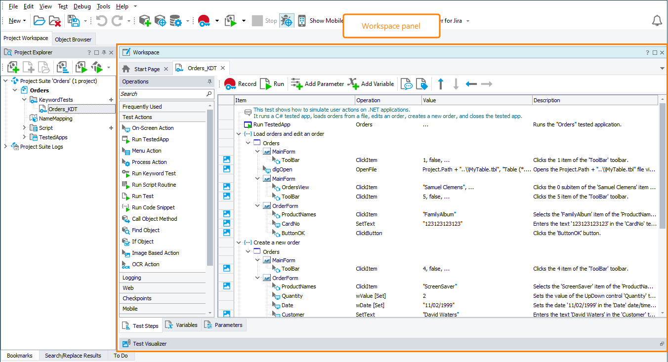 Workspace panel