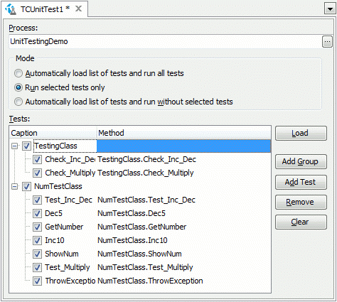 TCUnit test item settings TCUnit Test item settings