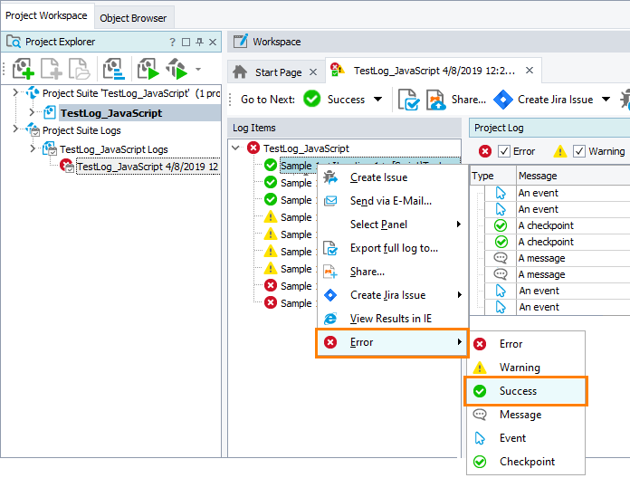 Select the type of message to which you want to navigate from the context menu Select the type of message to which you want to navigate from the context menu
