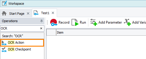 Add an OCR Action operation to your test OCR Tutorial: Add an OCR Action operation to your test
