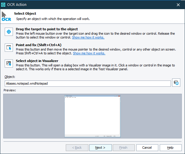Select the Notepad main window OCR Tutorial: Select the Notepad main window