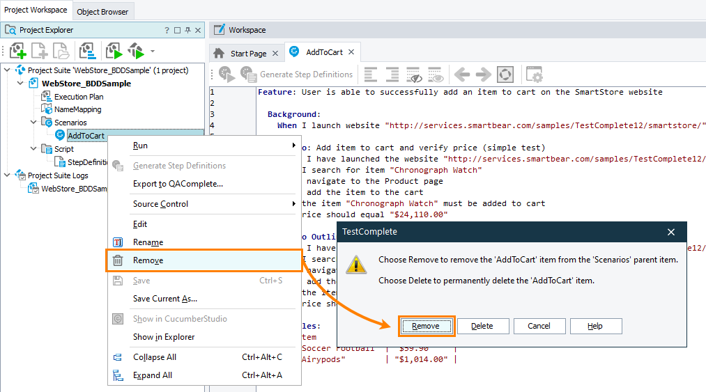 Exclude BDD scenarios from a TestComplete project Exclude BDD scenarios from a TestComplete project