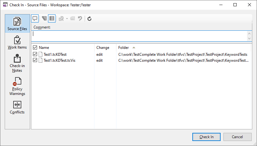 Check In Dialog Check In Dialog