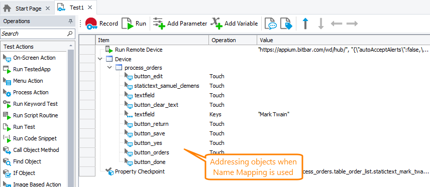 Locating objects in mobile applications by using mapped names Locating objects in mobile applications by using mapped names