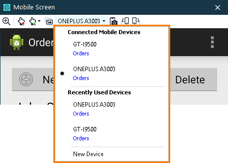 Selecting a mobile device for test recording Selecting mobile device for test recording