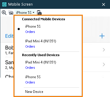 Selecting an iOS device for test recording Selecting iOS device for test recording
