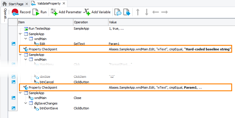Parameterizing the Property Checkpoint operation Parameterizing the Property Checkpoint operation
