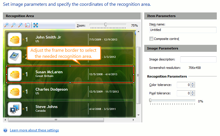 Image-Based Testing: Selecting a recognition area on the image added from a file Image-Based Testing: Selecting a recognition area on the image added from a file