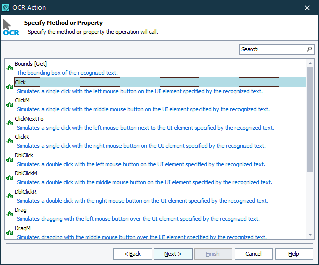 Selecting a method to simulate Using OCR in TestComplete keyword tests: Selecting a method to simulate