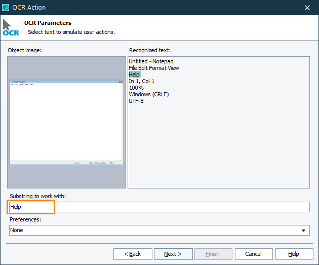 Specify a text fragment on which you will simulate user actions OCR Tutorial: Specify a text fragment on which you will simulate user actions