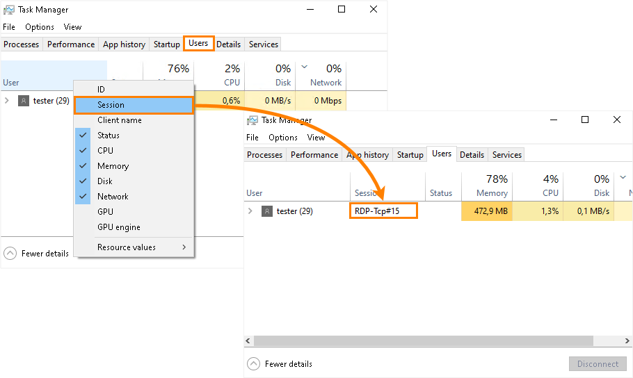 Opening the Session column Creating Mask