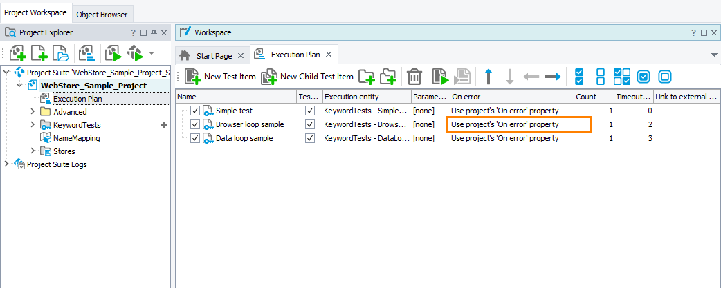 Set the On error property to Use project's On error property Set the On error property to Use project's On error property