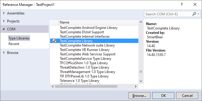 Visual Basic 6 References: Selecting the TestComplete Library reference Visual Basic 6 References: Selecting the TestComplete Library reference