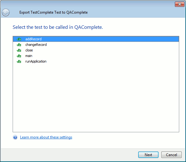 Exporting to QAComplete: Select the test to be called in QAComplete Exporting to QAComplete: Select the test to be called in QAComplete