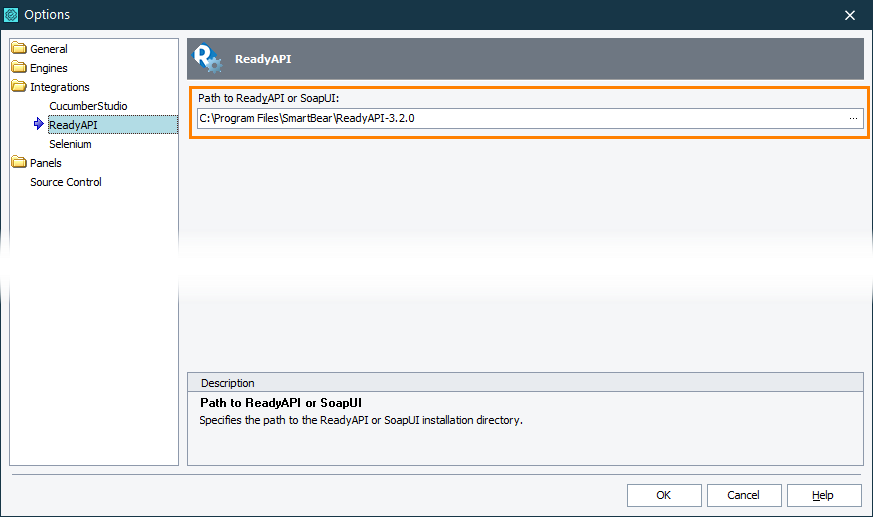 Set the path to the ReadyAPI testing tool Set the path to ReadyAPI testing tool