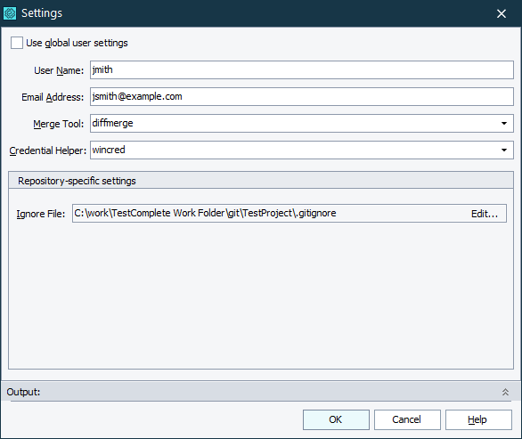 Git Repository Settings dialog Git Repository Settings dialog