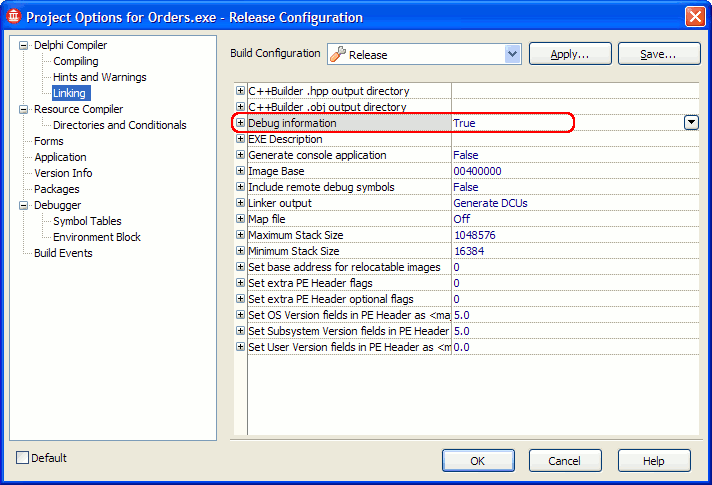 Project Options: Linker Settings Project Options: Linking
