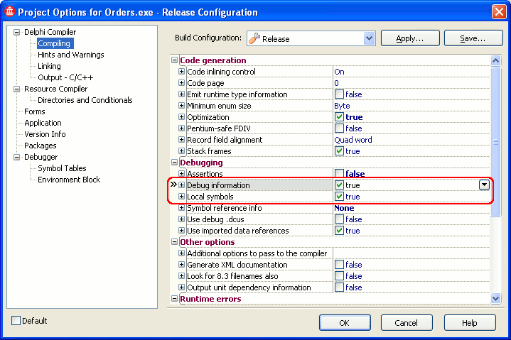 Project Options: Compiler Settings Project Options: Compiling