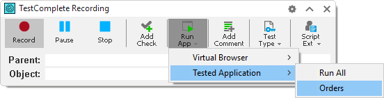 Running iOS application from the Recording toolbar Running iOS application from the Recording toolbar