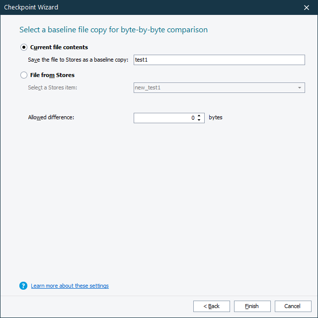 File Checkpoint: Specifying Baseline Data File Checkpoint: Specifying baseline data