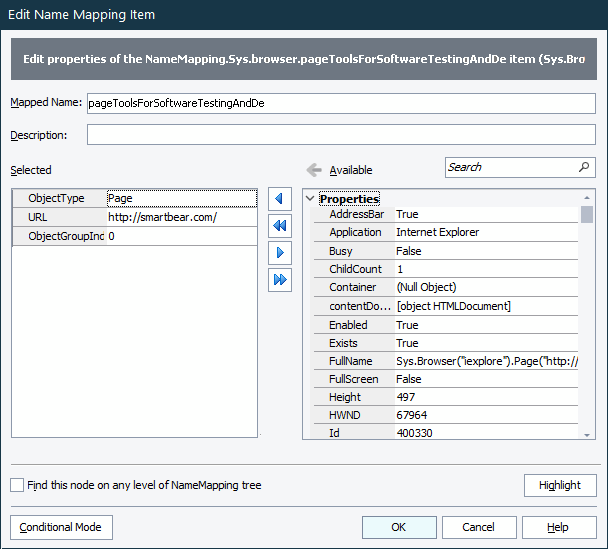 The Edit Name Mapping Item dialog Edit Name Mapping Item dialog