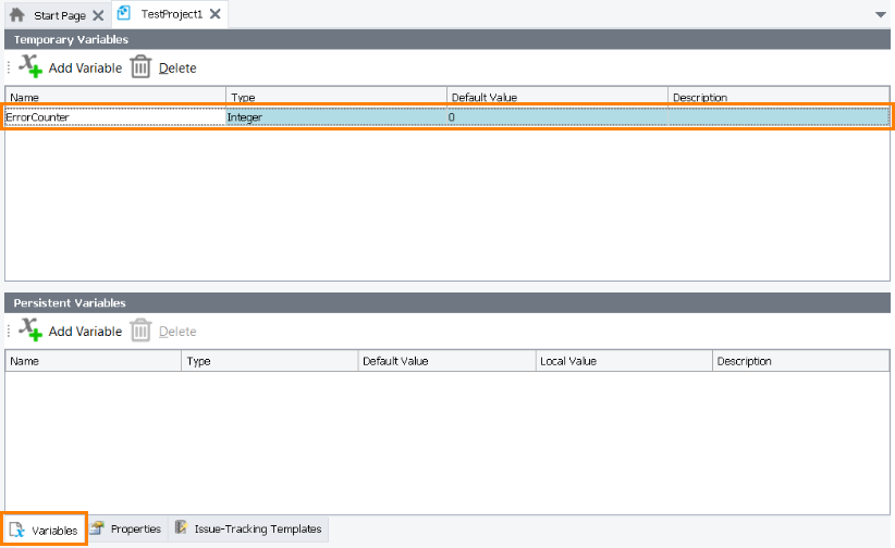 Project variable Project variable