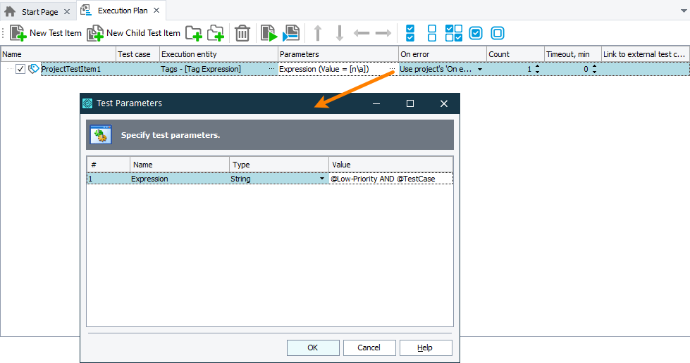 Specifying a tag expression Specifying tag expression