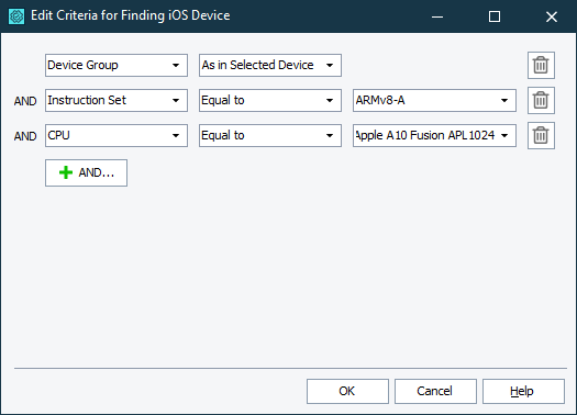 Edit Criteria for Finding Device dialog Edit Criteria for Finding Device dialog