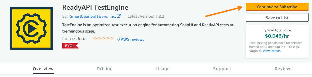 TestEngine plugin in AWS marketplace: Continue to subscribe