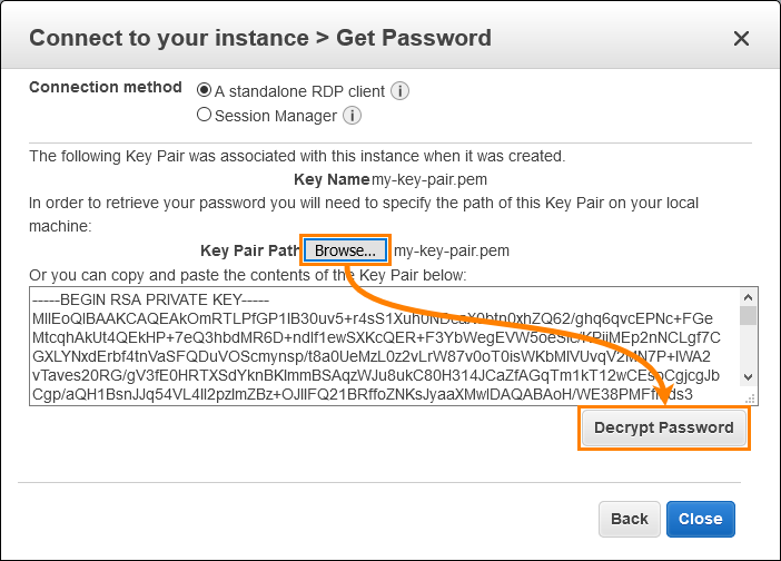 TestEngine plugin in AWS marketplace: Decrypt password for RDP connection