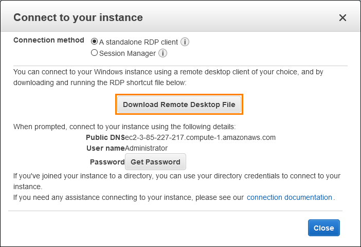TestEngine plugin in AWS marketplace: Download the .RDP file
