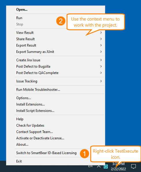 Working With TestExecute via the Context Menu