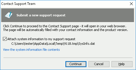 Contact Support Team Dialog