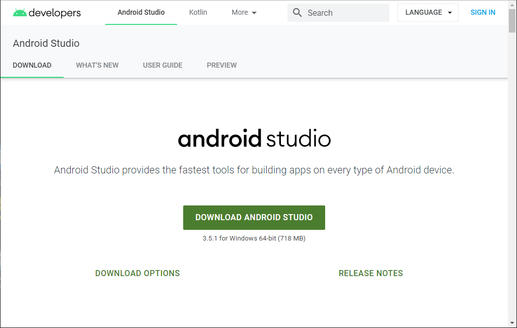 Downloading Android Studio