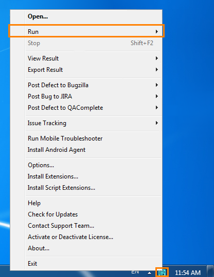 Running tests from TestExecute context menu