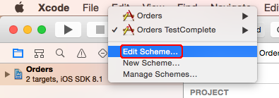 iOS testing  with TestComplete: Editing scheme in Xcode