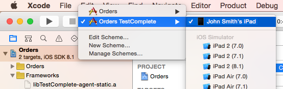 iOS testing with TestComplete: Selecting build configuration in Xcode