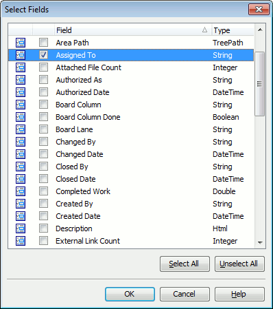 Select Fields Dialog