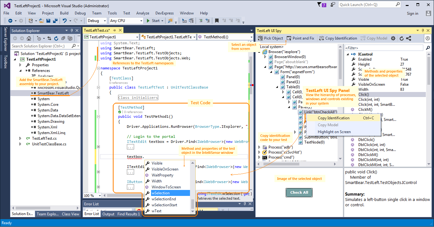 Automated UI testing with TestLeft: TestLeft components in Visual Studio