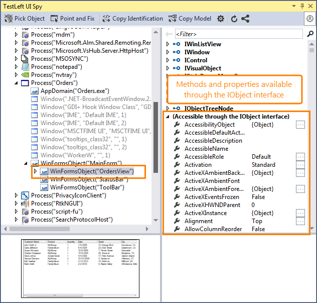 Properties and methods available through the IObject interface (.NET)