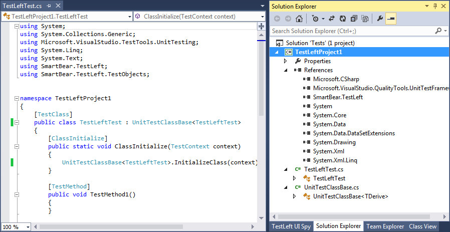 TestLeft MSTest project in Visual Studio
