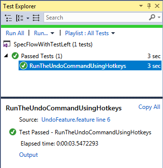 SpecFlow test with TestLeft: Test result
