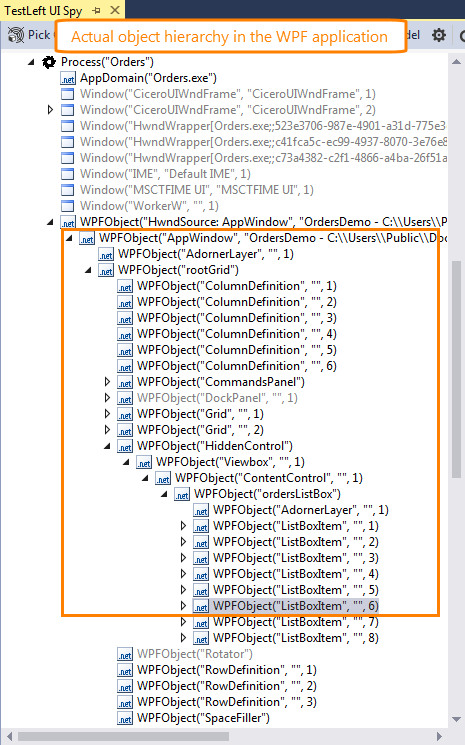 Identifying WPF objects in TestLeft: Actual object hiearchy in the WPF application