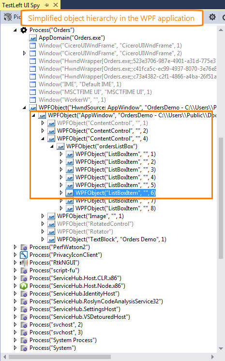 Identifying WPF objects in TestLeft: Simplified object hiearchy in the WPF application