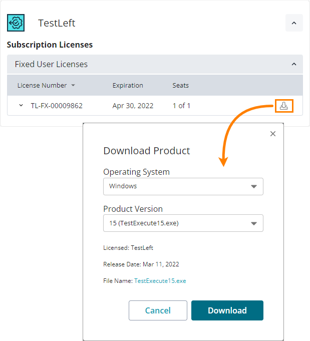 Download the TestLeft installer from the Licensing Portal